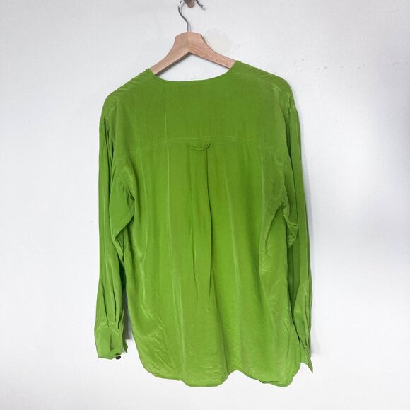 Vintage Lime Green 100% Silk Blouse - Picture 10 of 11